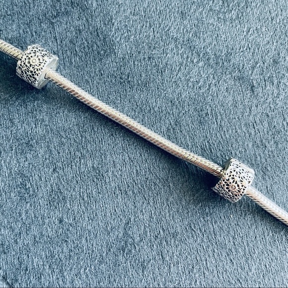 Authentic Pandora Snake Chain Bracelet With 2 Layers of Lace Clip Charm … - Picture 4 of 5